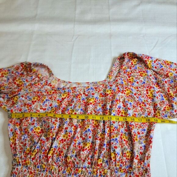 LOFT Floral Garden Smocked Waist Peasant Top Square Neck Size Medium - Picture 7 of 9